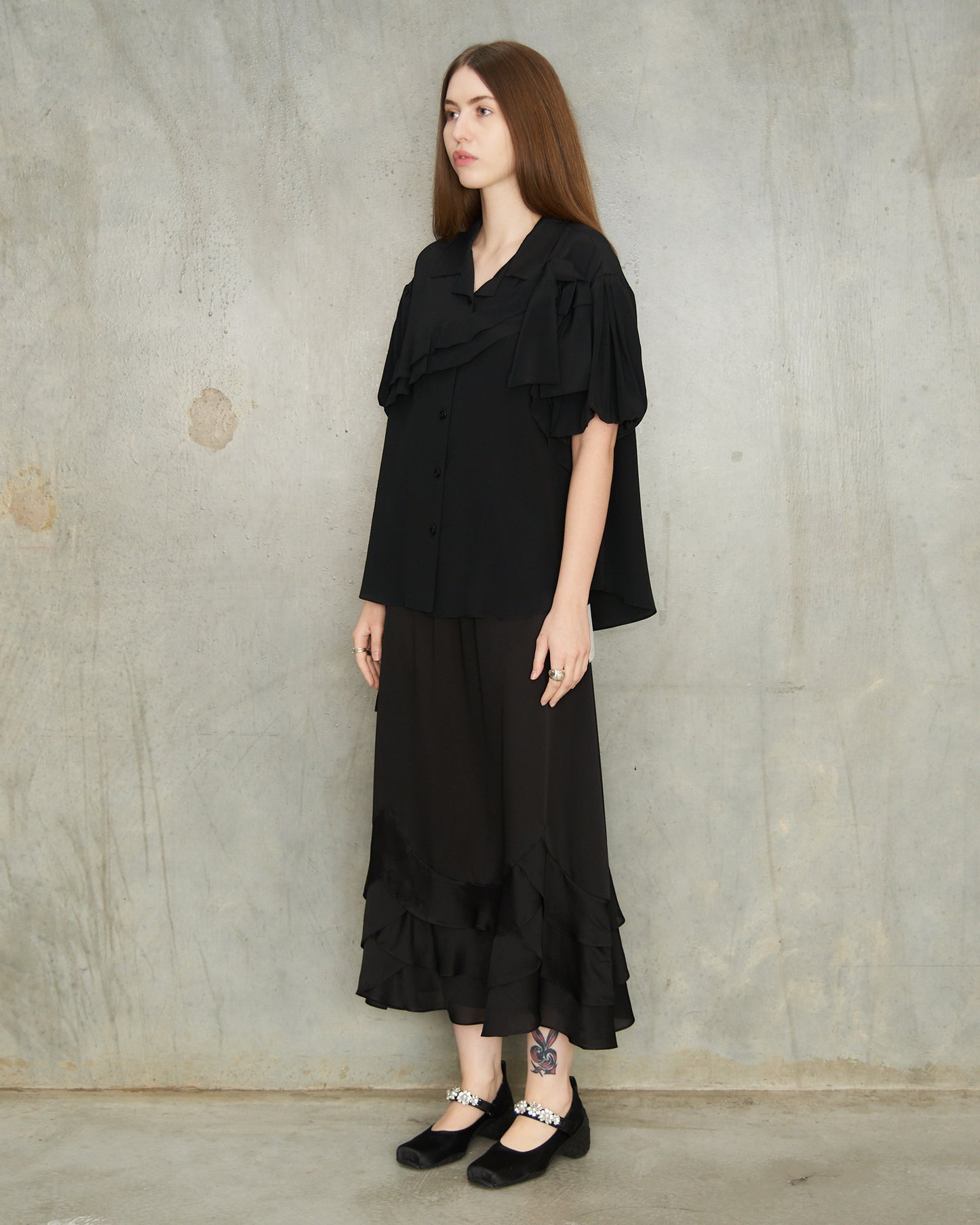 Black Tiered Scalloped Hem Skirt