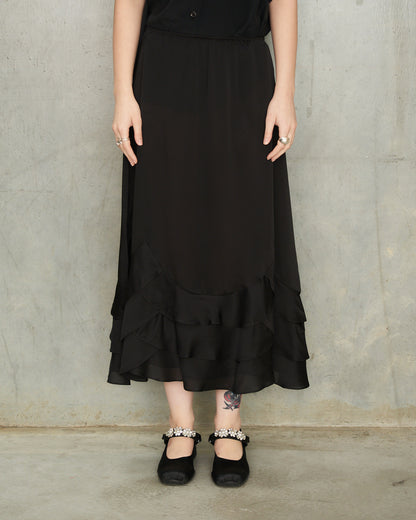 Black Tiered Scalloped Hem Skirt