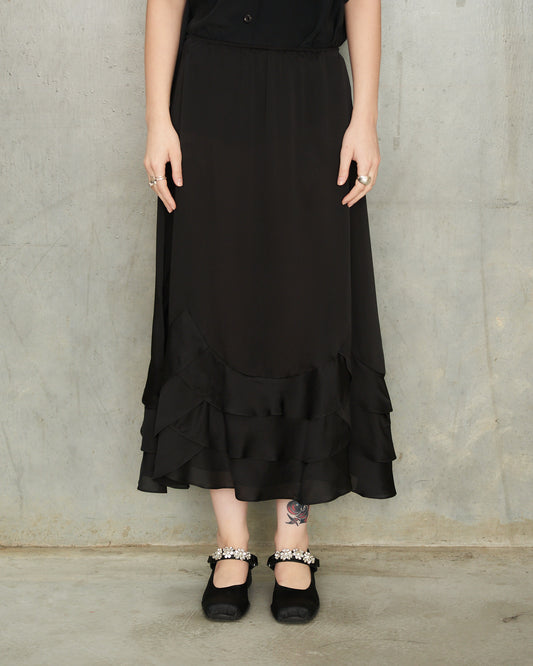 Black Tiered Scalloped Hem Skirt