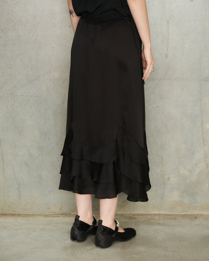 Black Tiered Scalloped Hem Skirt