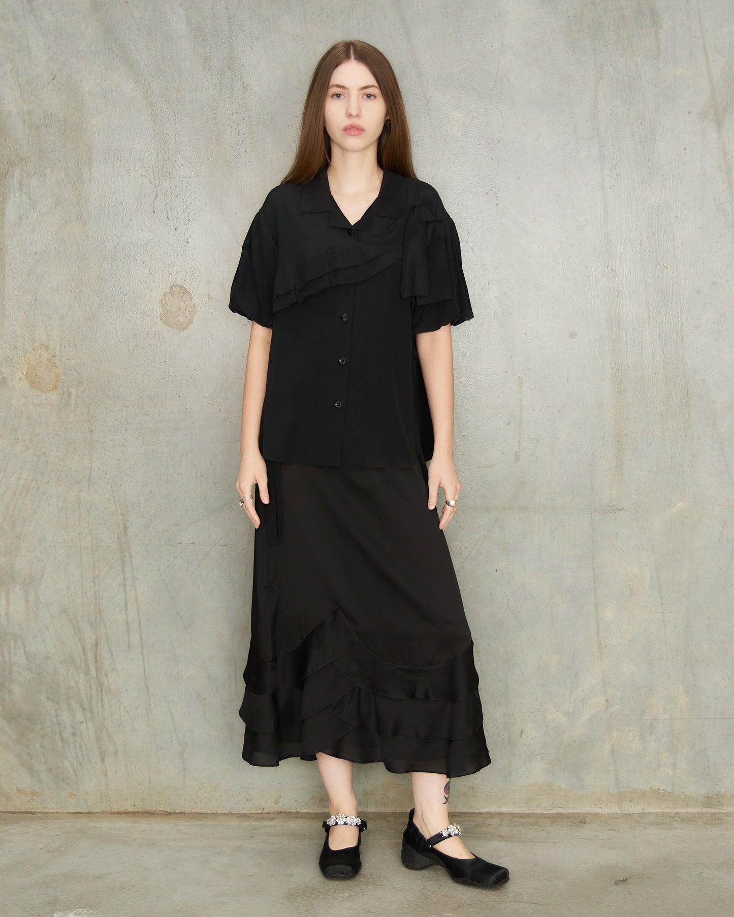 Black Tiered Scalloped Hem Skirt