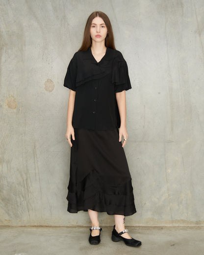Black Tiered Scalloped Hem Skirt