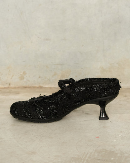 Black Tinsel Tweed Grip Mules