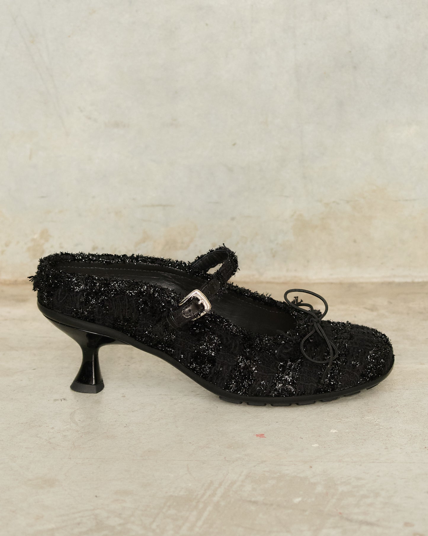 Black Tinsel Tweed Grip Mules