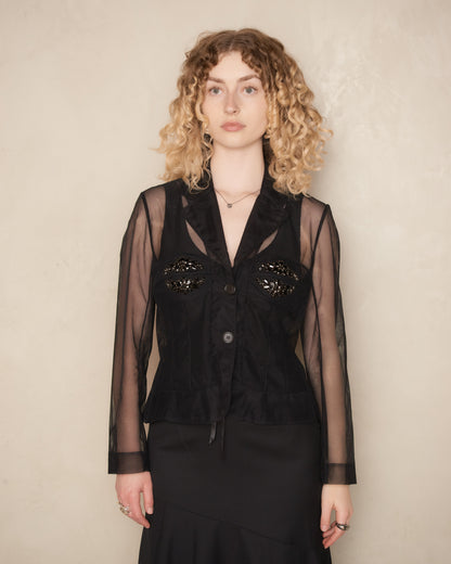 Black Tulle Fitted Bust Detail Jacket