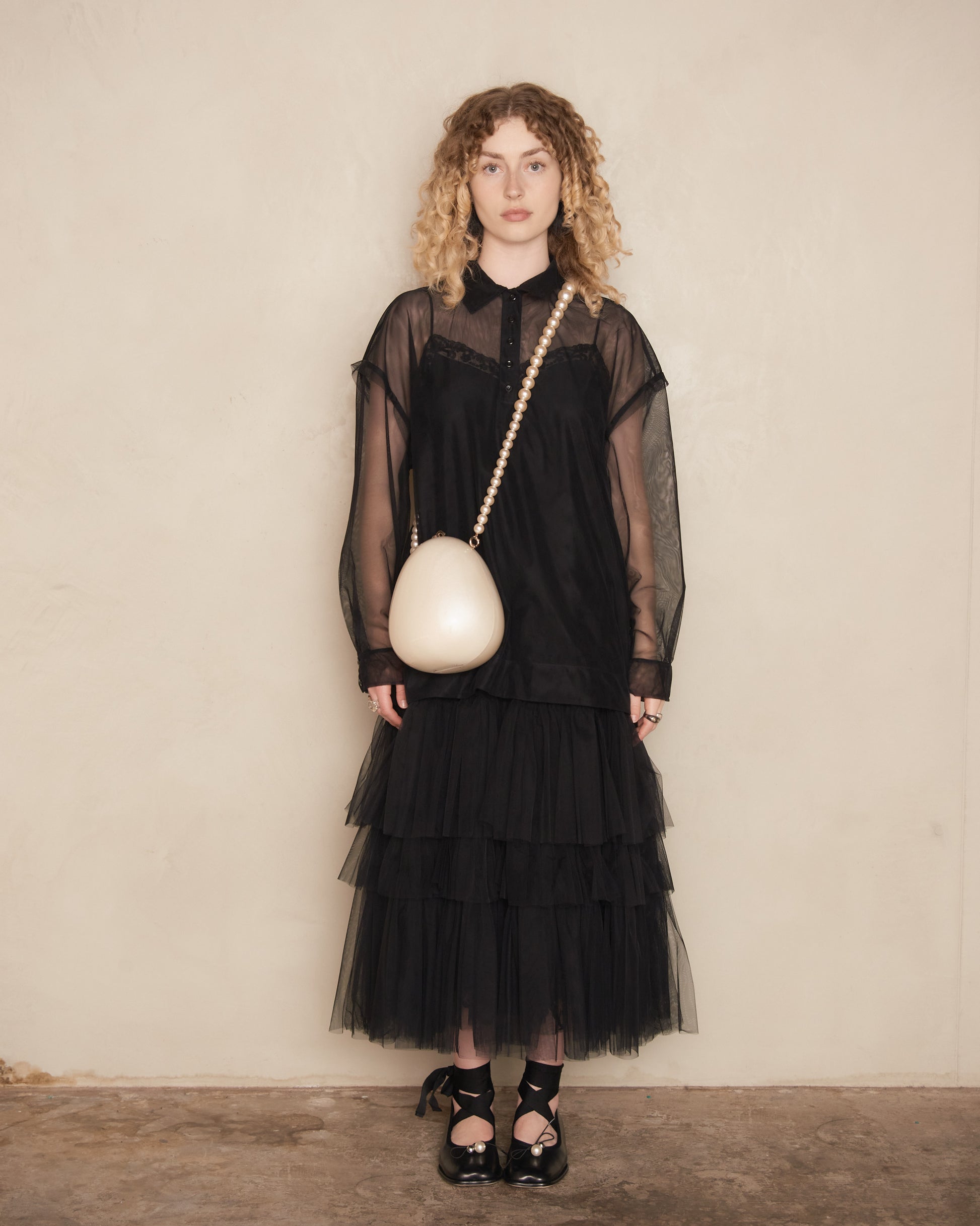 Black Tulle Oversized Long Sleeve Polo Dress Dilettante Black Tulle Oversized Long Sleeve Polo Dress Dilettante