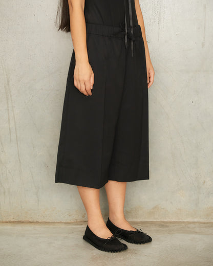 Black Wool Long Shorts