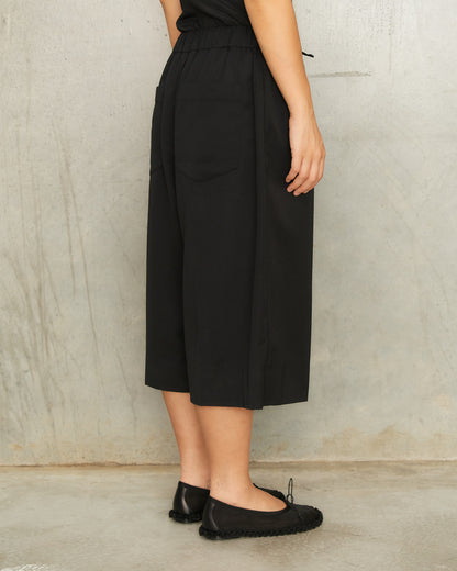 Black Wool Long Shorts