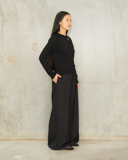 Black Wool Wide Trousers