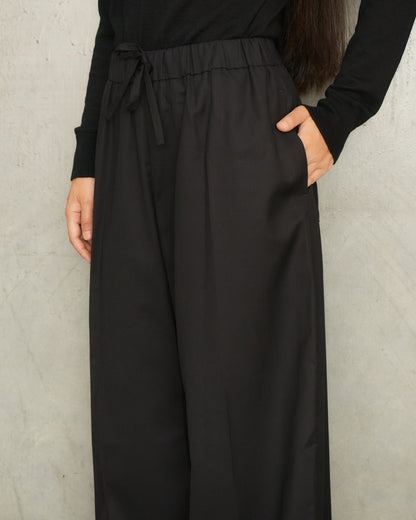 Black Wool Wide Trousers
