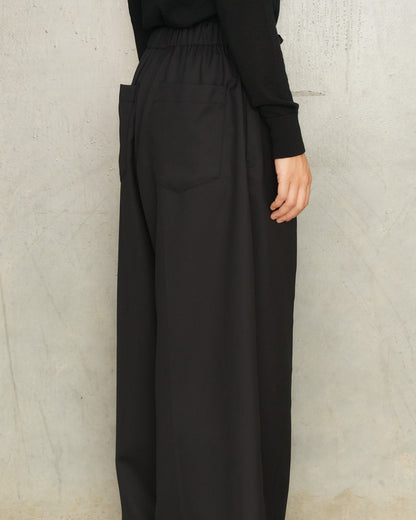 Black Wool Wide Trousers