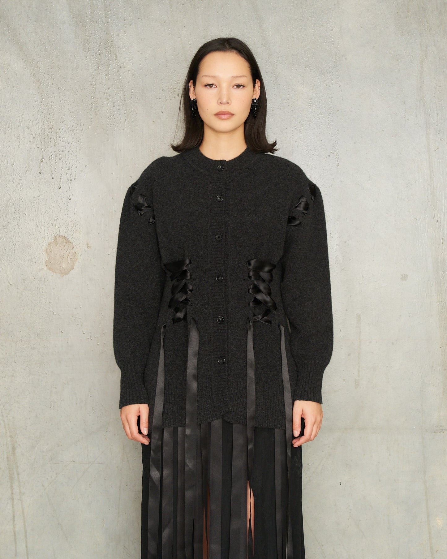 Charcoal Ribbon Corset Cardigan