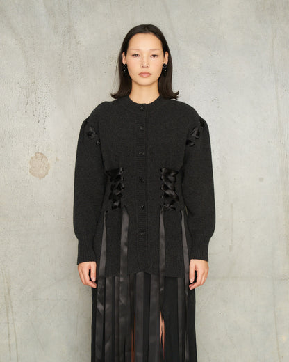 Charcoal Ribbon Corset Cardigan