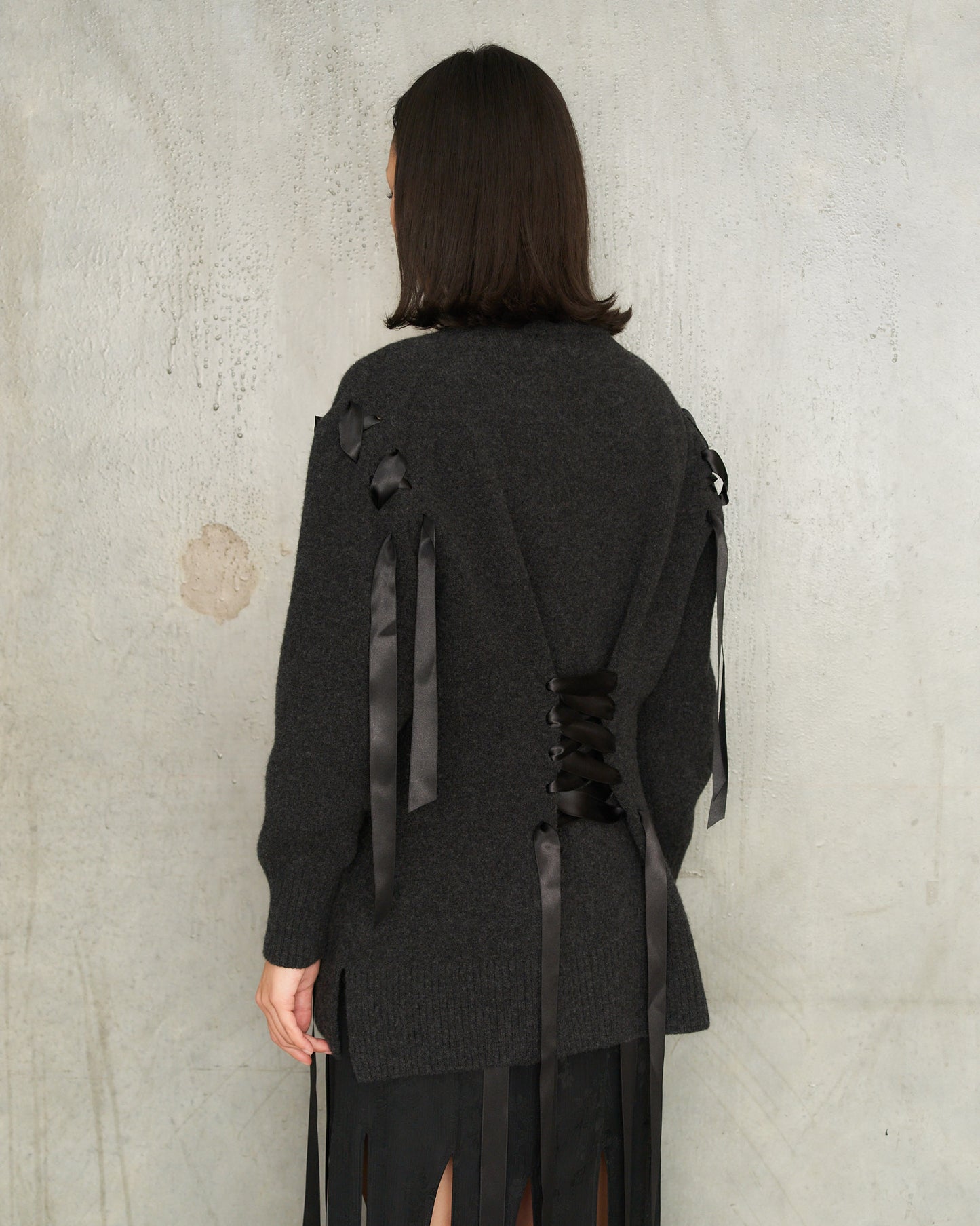 Charcoal Ribbon Corset Cardigan