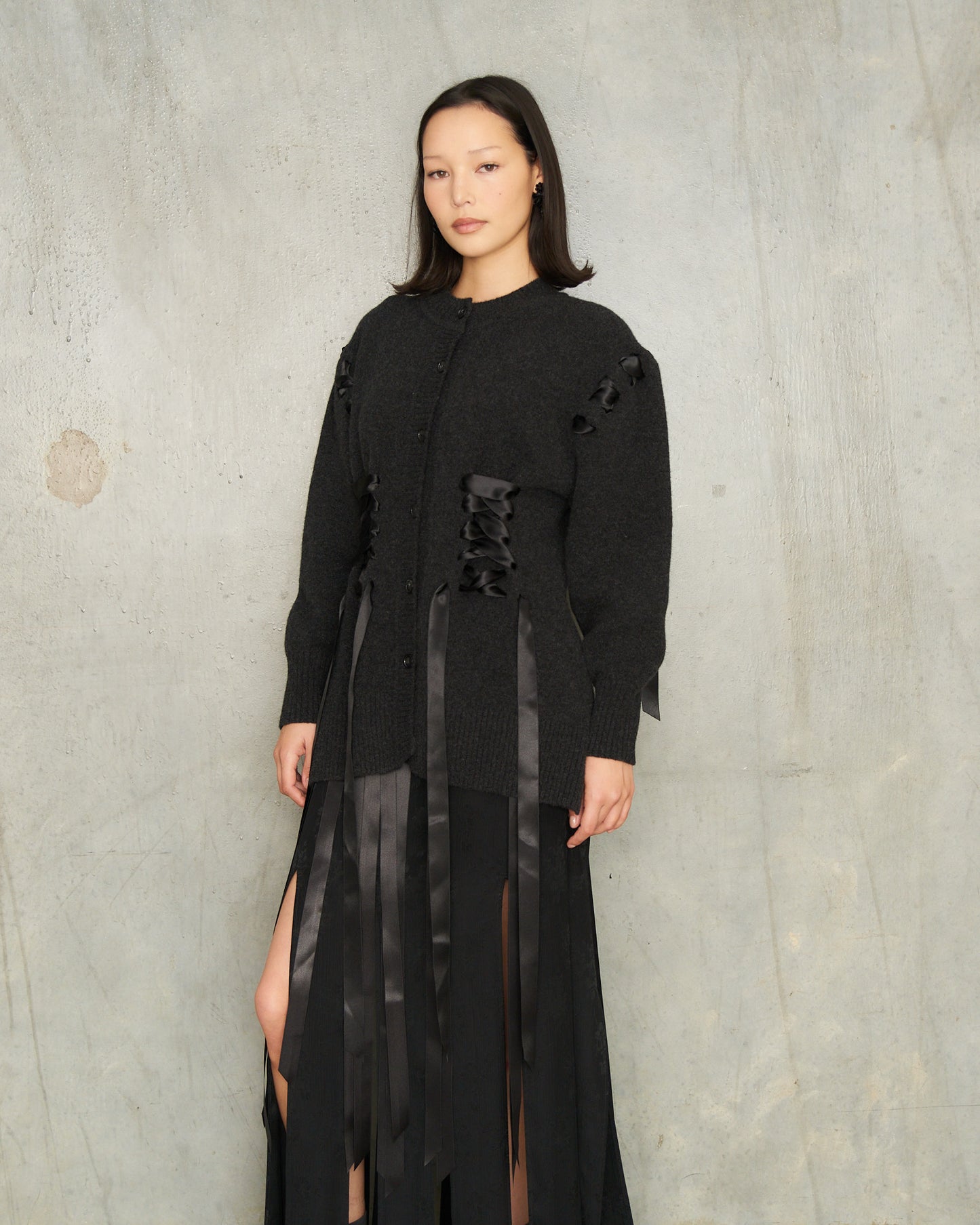 Charcoal Ribbon Corset Cardigan