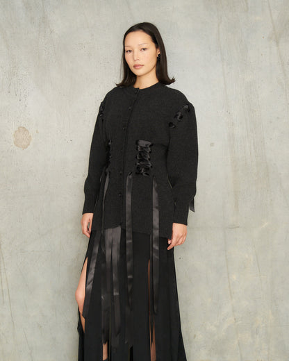 Charcoal Ribbon Corset Cardigan