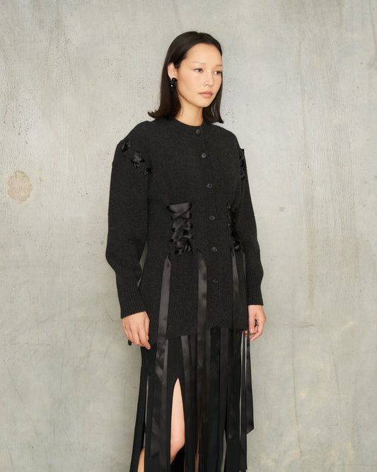 Charcoal Ribbon Corset Cardigan