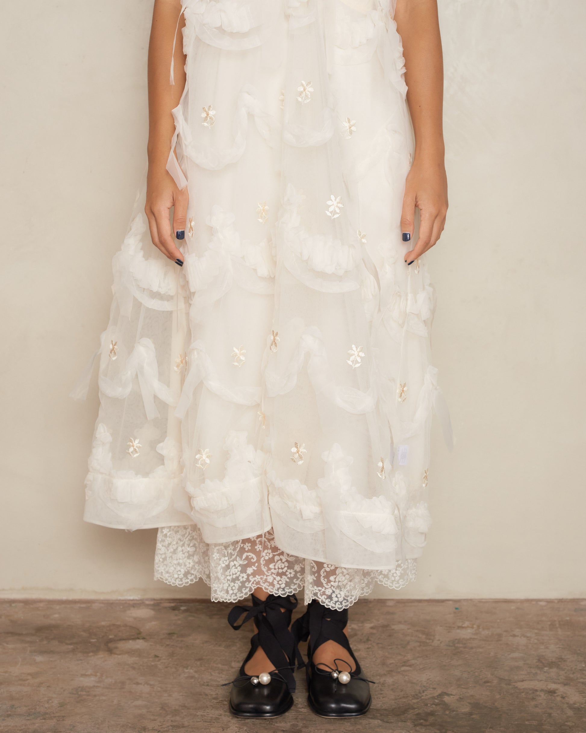 Cream Embellished Tulle Dress Dilettante Cream Embellished Tulle Dress Dilettante