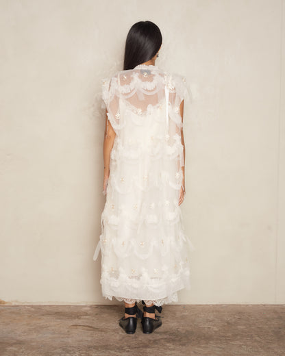 Cream Embellished Tulle Dress