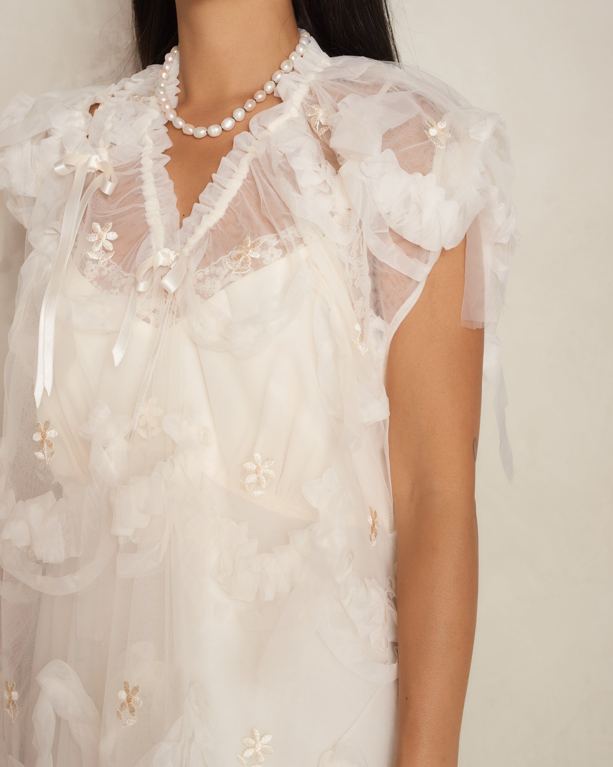 Cream Embellished Tulle Dress – Dilettante Cream Embellished Tulle Dress – Dilettante