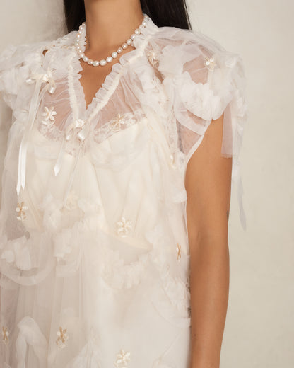 Cream Embellished Tulle Dress