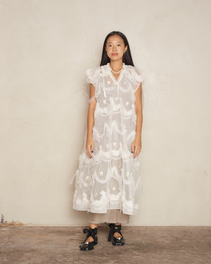 Cream Embellished Tulle Dress