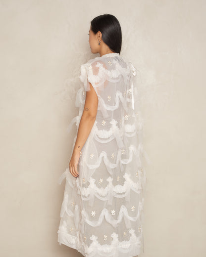 Cream Embellished Tulle Dress
