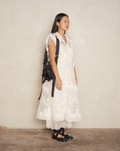 Cream Embellished Tulle Dress