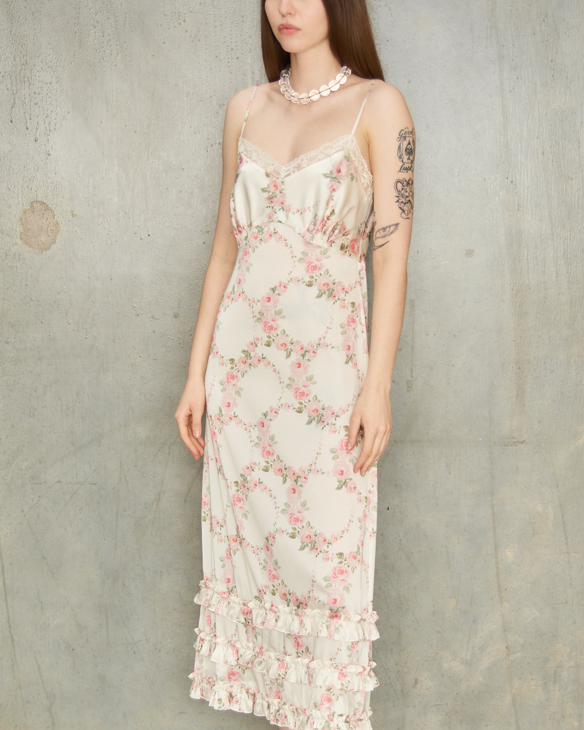 Cream Wreath Frill Slip Dress