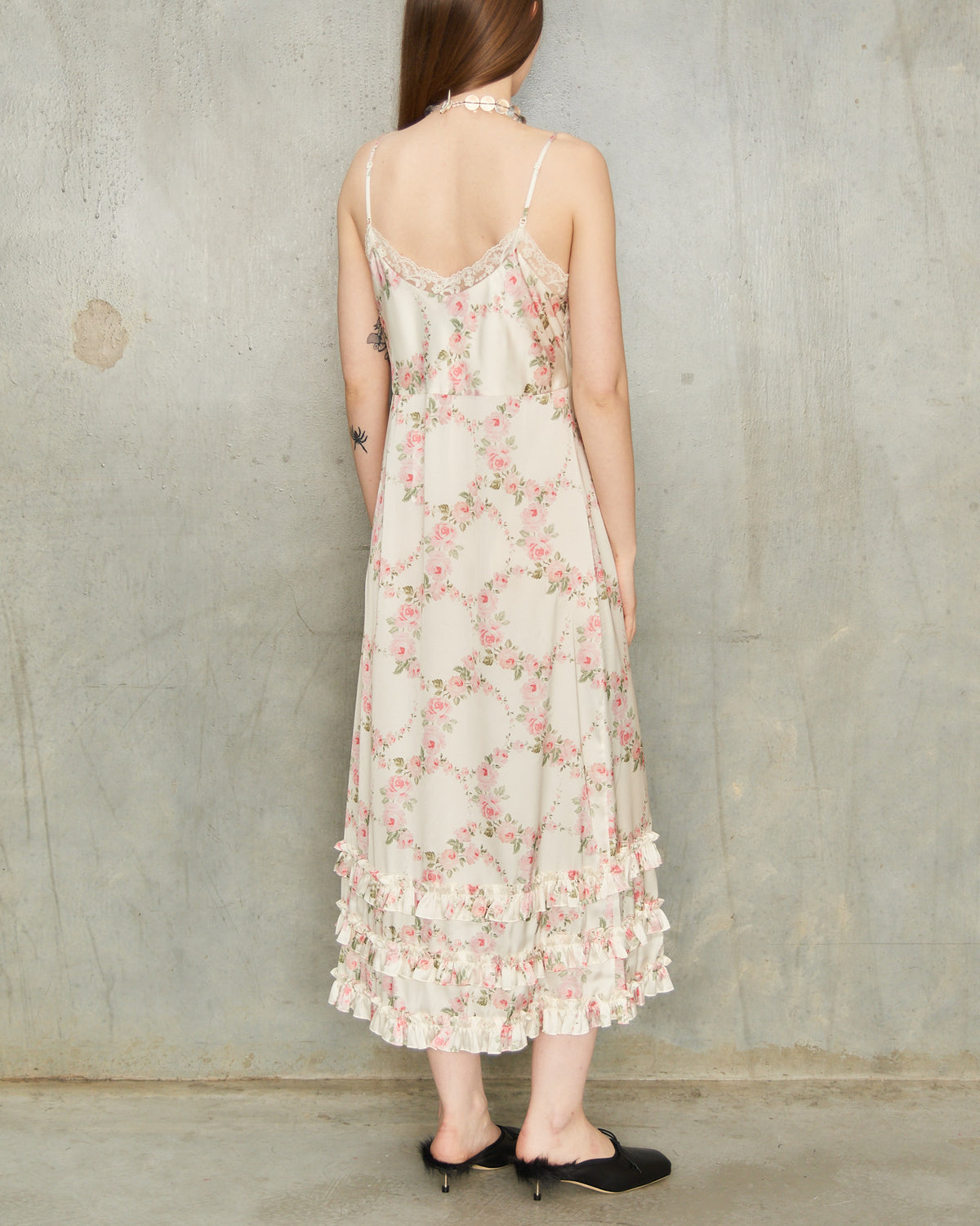 Cream Wreath Frill Slip Dress