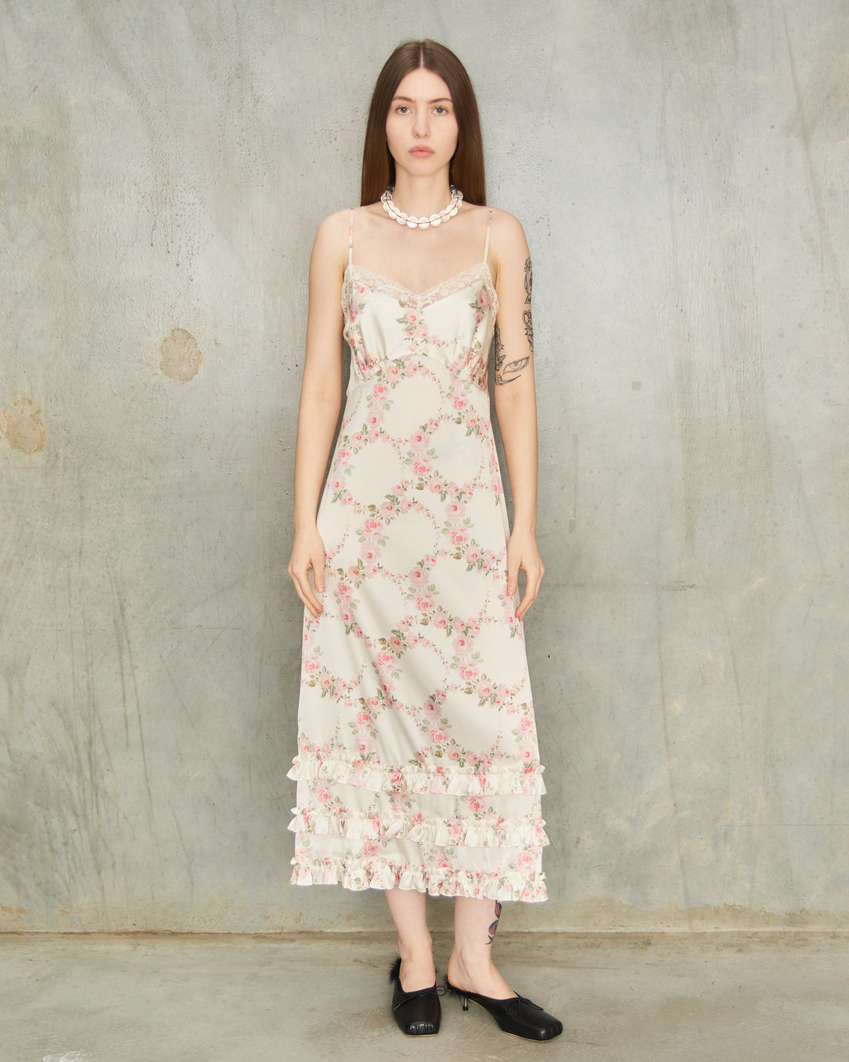 Cream Wreath Frill Slip Dress