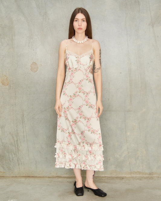 Cream Wreath Frill Slip Dress