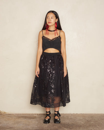 Black Crepe De Chine Lace Trim Bralette