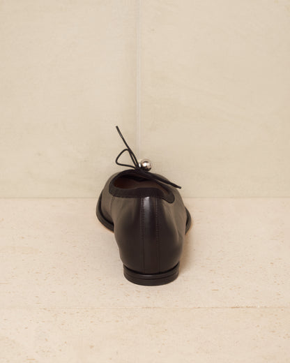 Black Heart Toe Ribbon Bow Ballerina Shoe