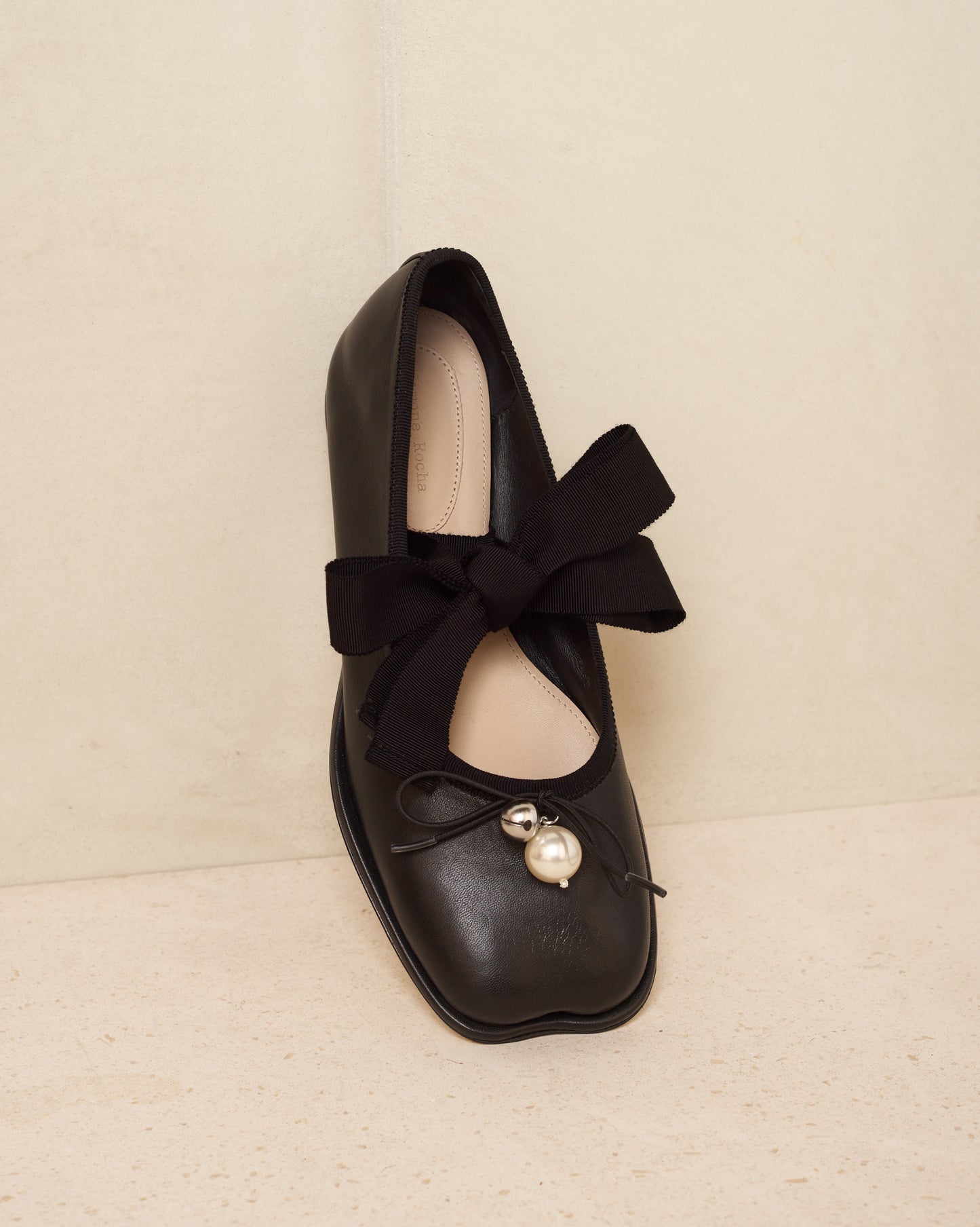 Black Heart Toe Ribbon Bow Ballerina Shoe