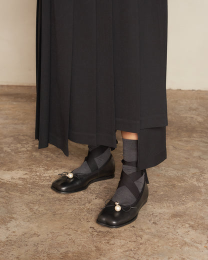 Black Heart Toe Ribbon Bow Ballerina Shoe