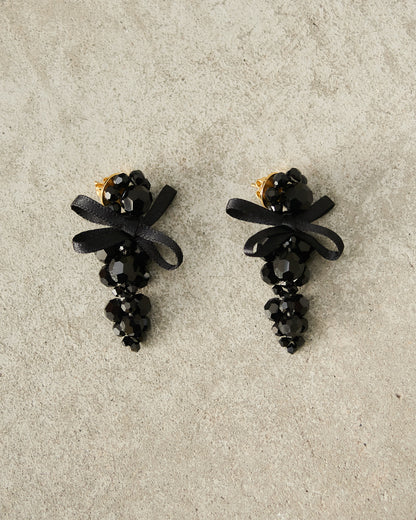 Jet Bow Cluster Earrings