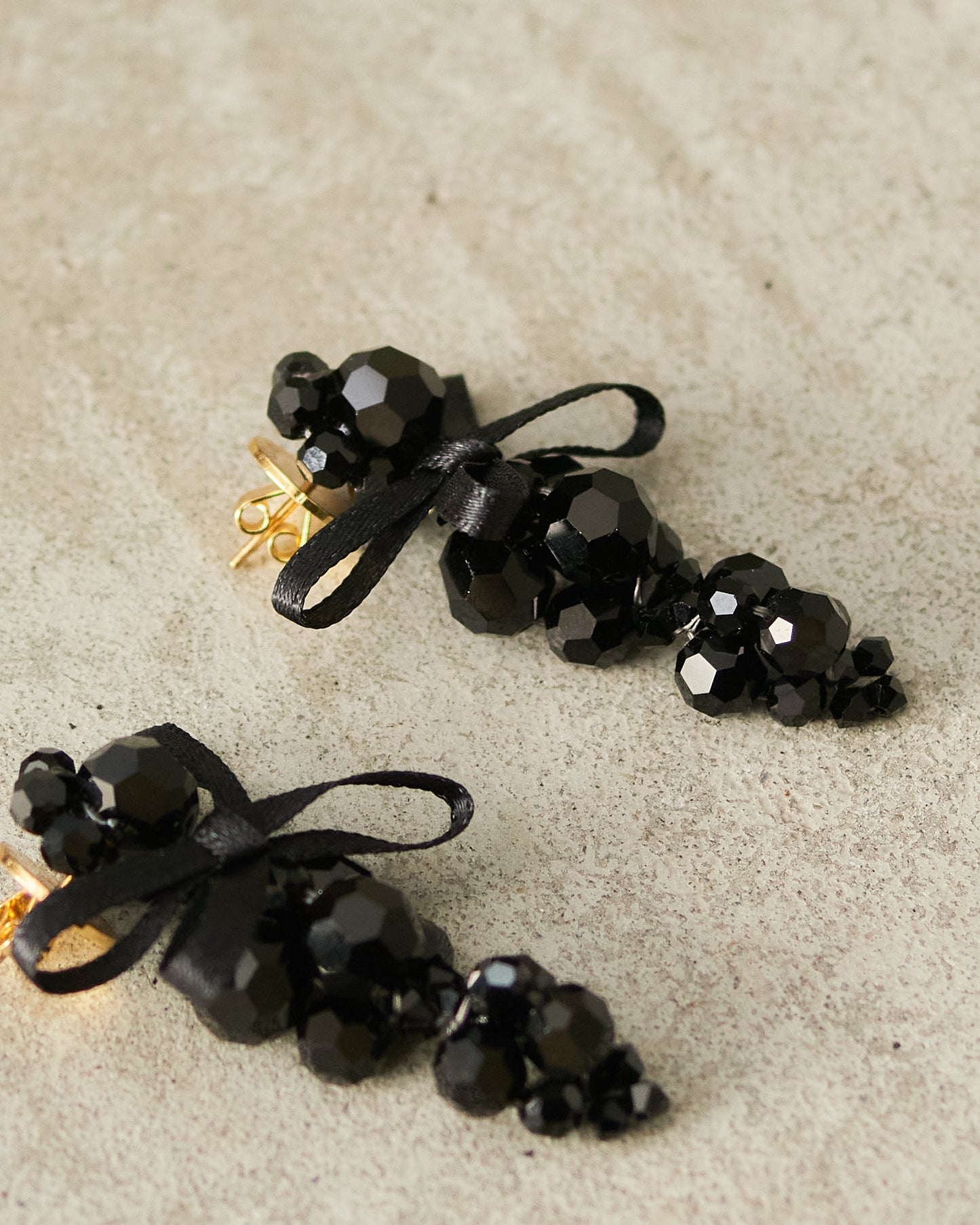 Jet Bow Cluster Earrings