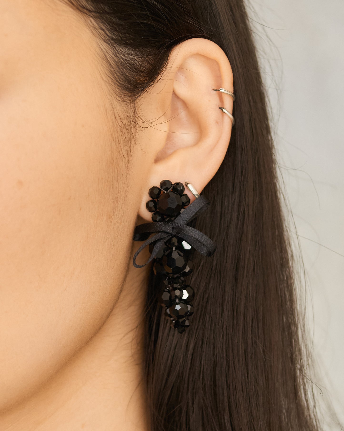 Jet Bow Cluster Earrings