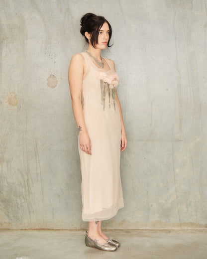Nude Tulle Carnation Dart Dress