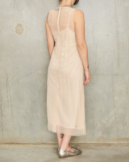 Nude Tulle Carnation Dart Dress