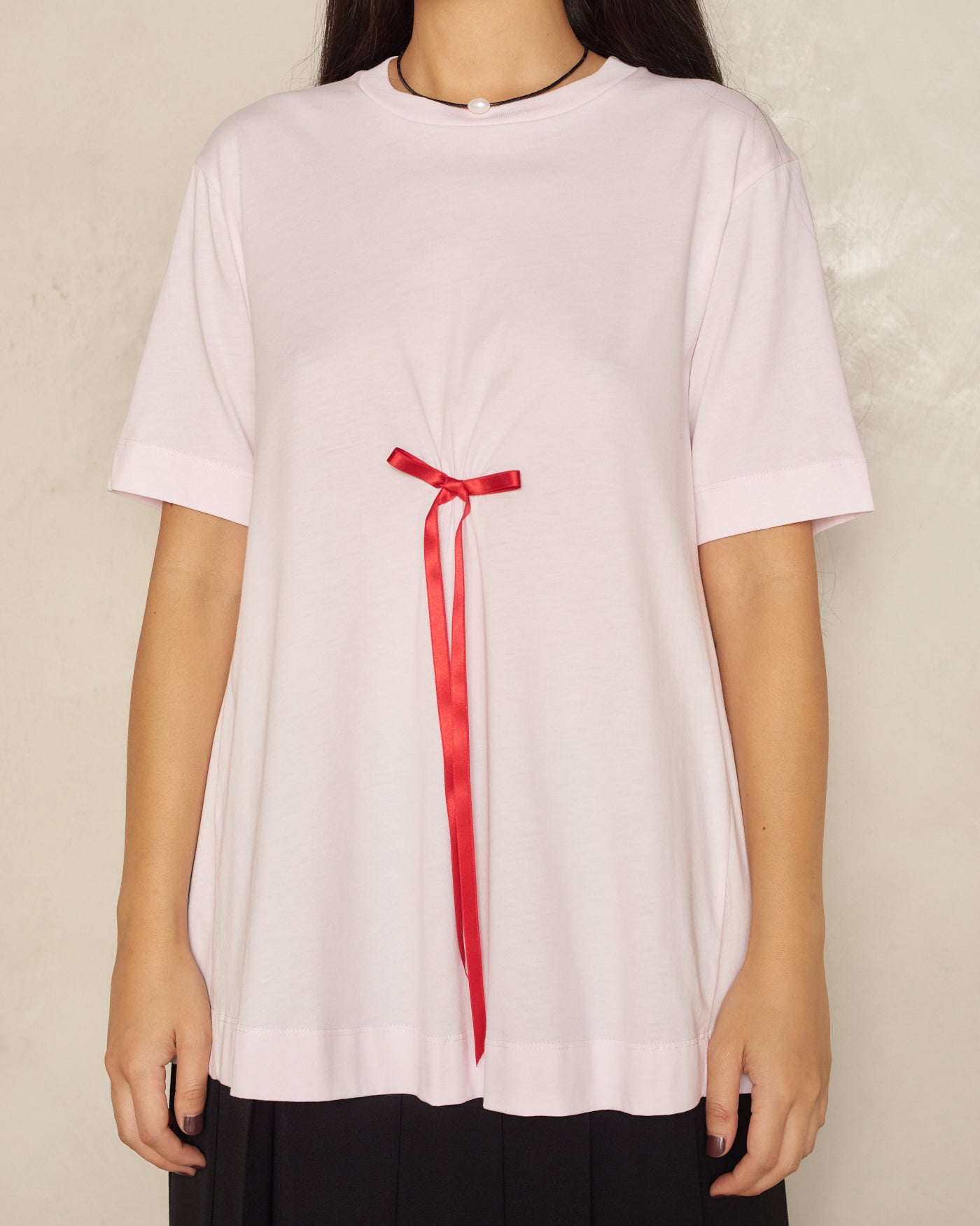 Pink T-Shirt with Red Bow