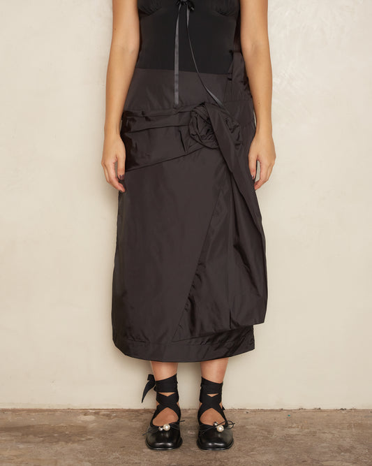 Black Pressed Rose Pencil Skirt