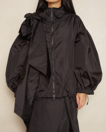 Black Puff Sleeve Pressed Rose Jacket