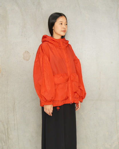 Red Nylon Cargo Puff Jacket