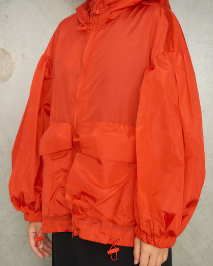 Red Nylon Cargo Puff Jacket