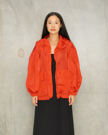Red Nylon Cargo Puff Jacket