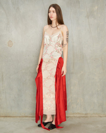 Red Pleated Panel Wrap Skirt