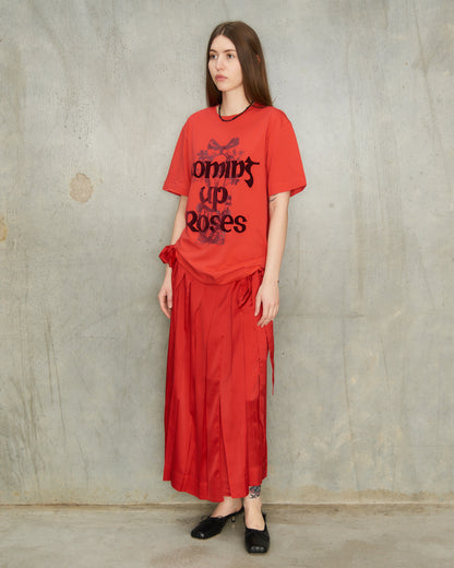 Red Pleated Panel Wrap Skirt