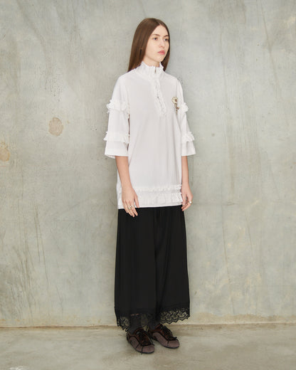 White Embellished Frill Zip T-Shirt